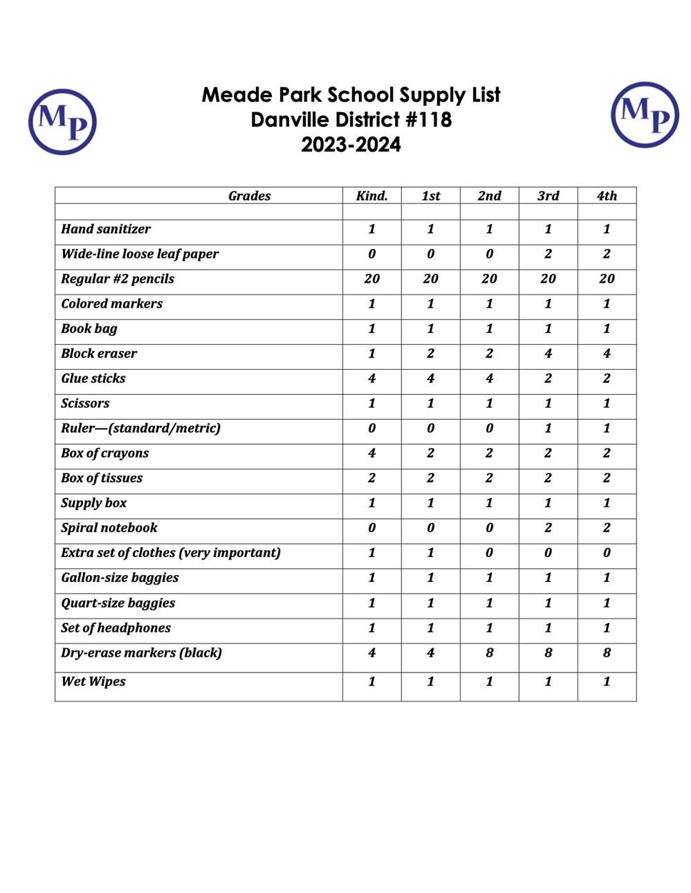  2023-2024 Supply List